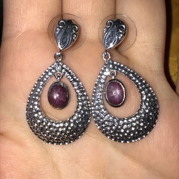 Purple Star Ruby Sterling Silver Earrings - Picture 6 of 7
